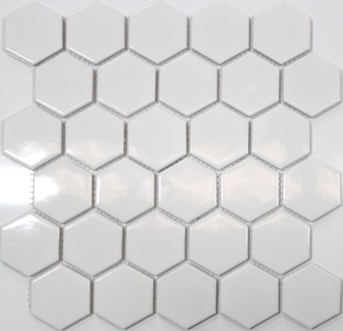 Gloss white hexagon mosaic tiles