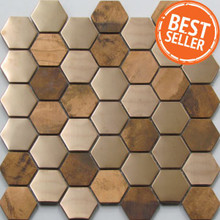 Copper hexagon mosaic tiles