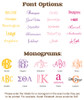 Font & Monogram Options for Personalized Front Car Mats