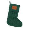 Engraved Leather Patch on Hunter Green Knit Christmas Stocking