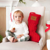 Red Cable Knit Christmas Stocking with Engraved Leather Patch