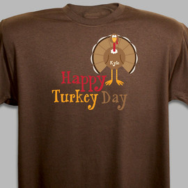 Happy Turkey Day - Personalized Thanksgiving T-Shirt in Brown