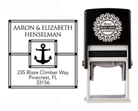 Nautical Anchor Self-Inking Personalized Square Design Address Stamp - CS3262