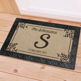 Personalized Monogram Family Name Doormat Door Floor Mat - 4 Color Options Black