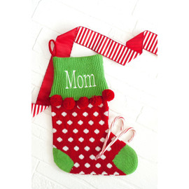 Personalized Red Dot Pom-Pom Christmas Stocking