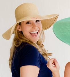 Natural Embroidered  Adult Floppy Sun Hat
