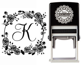 Custom Roses Border Monogram Stamp CSM10013S