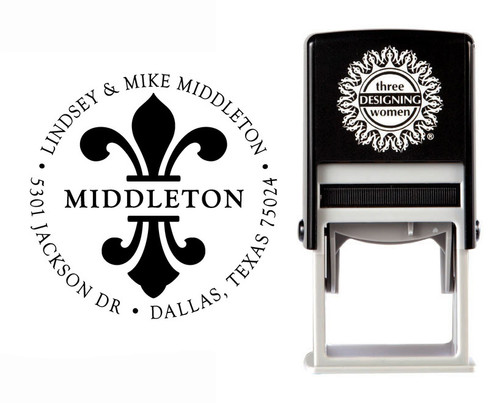 Fleur de Lis Self-Inking Personalized Round Design Address Stamp - CS3290