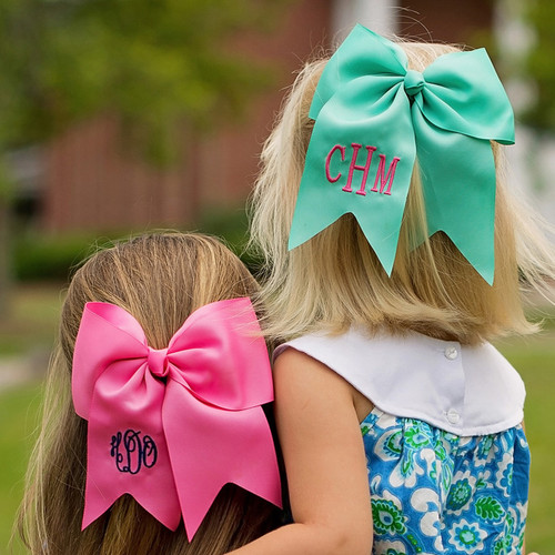 Mint Green & Hot Pink Monogram Hair Bows