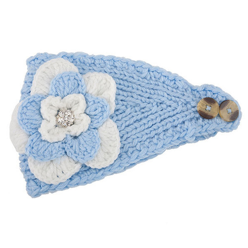 Carolina Blue & White Crochet Flower Headwrap