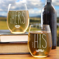 His & Hers Engraved Stemless Personalized Wine Glass Glasses Gift Set of 2