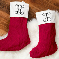 Quilted Red Velvet Stocking Christmas Stocking with Embroidered Initials.