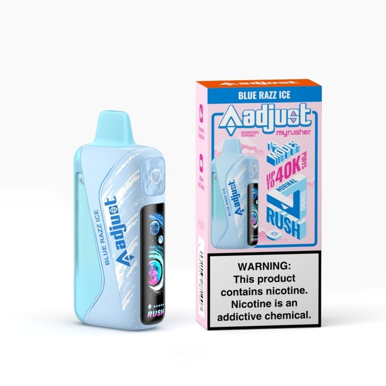 Enjoy the bold, tangy taste of Adjust Myrusher 40K Disposable Vape – Blue Razz Ice (20ml, 5%). Savor up to 40,000 puffs of sweet blue raspberry blended with an icy finish, delivering a smooth, refreshing vape with adjustable airflow for your ideal hit.
