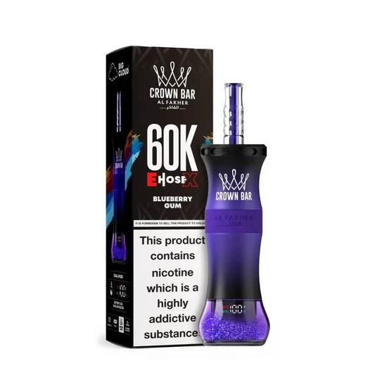 Shop the Al Fakher Crown Bar 60K Disposable, featuring up to 60,000 puffs, a sleek hookah-inspired design, digital display, rechargeable battery, and premium performance.
