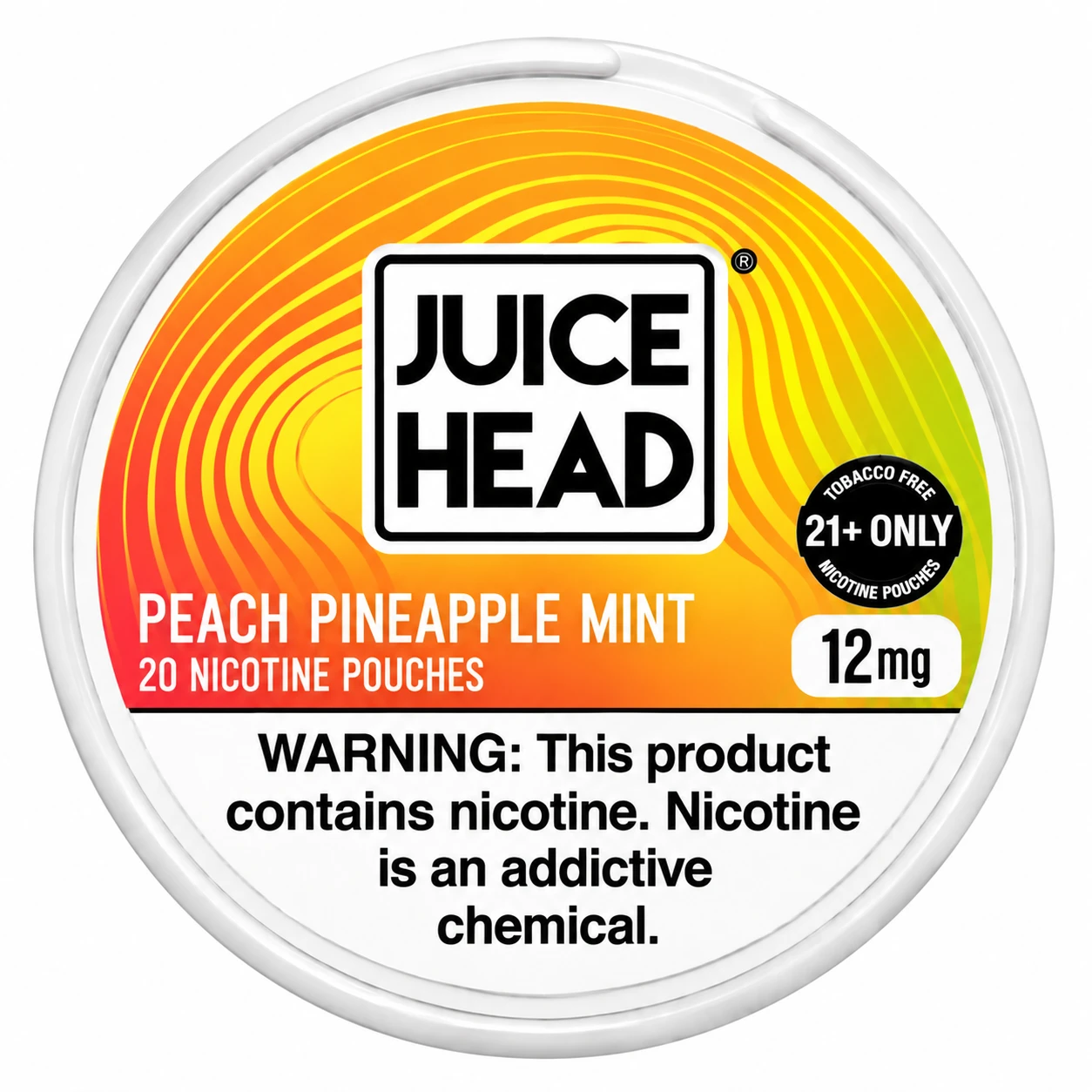 JUICE HEAD Nicotine Pouches feature 12mg nicotine strength, 20 pouches per can, and a variety of refreshing fruit and mint flavor options in a convenient tobacco-free format.