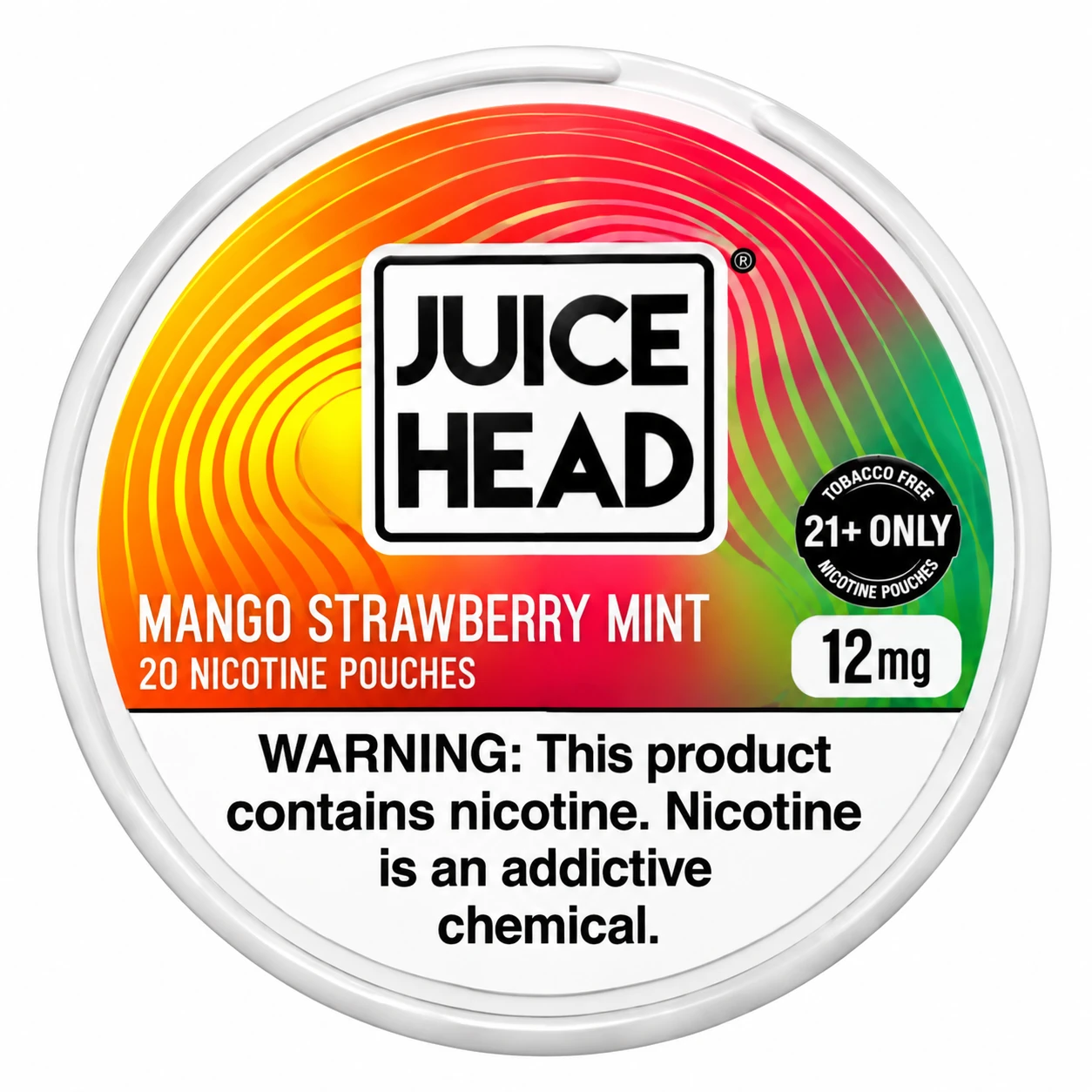 JUICE HEAD Nicotine Pouches feature 12mg nicotine strength, 20 pouches per can, and a variety of refreshing fruit and mint flavor options in a convenient tobacco-free format.
