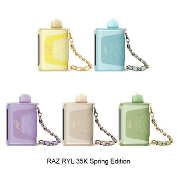 Discover the RAZ RYL Spring Collection disposable vape with 35,000 puffs, 5% nicotine, and 16.5ml capacity. Experience the ultimate vaping convenience.