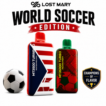 LOST MARY MT35000 World Cup Edition 5% Nicotine Disposable Vape delivers up to 35,000 puffs with an 18mL e-liquid capacity, rechargeable battery, and smooth, long-lasting flavor. Featuring exclusive World Cup-inspired designs, advanced performance modes, and premium taste for an exceptional vaping experience.