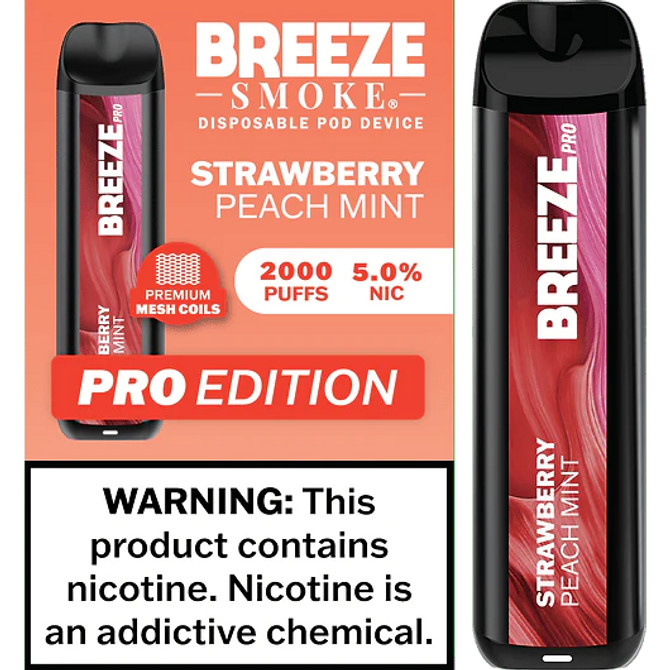 Breeze Pro 2000 Puffs Strawberry Peach Mint Vape