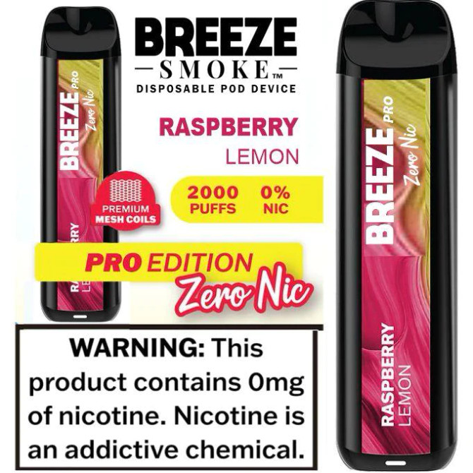 Breeze Prime 0% Nicotine Raspberry Lemon 6,000 Puffs