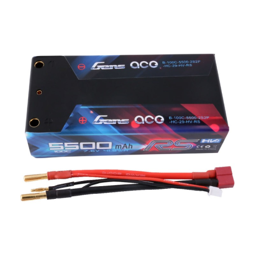 Gens ace 5500mAh 7.6V High Voltage100C 2S2P Series Shorty with Black HardCase 4mm Plug