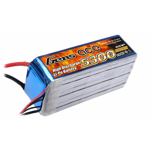 Gens-Ace 5300mAh, 22.2V, 6S1P, 30C, 140x41x55mm 729g With EC5 Plug XH Balance