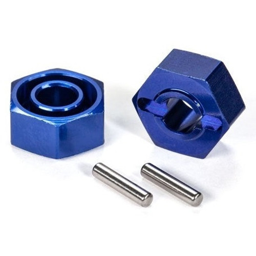 TRAXXAS 1654X - WHEEL HUBS, HEX (BLUE-ANODIZED, LIGHTWEIGHT ALUMINUM) (2)/ AXLE PINS(4)