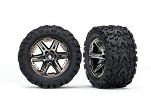 TRAXXAS 6773X - TIRES & WHEELS, ASSEMBLED, GLUED (2.8') (RXT BLACK CHROME WHEELS, TALON EXTREME TIRES, FOAM INSERTS) (2) (TSM RATED)