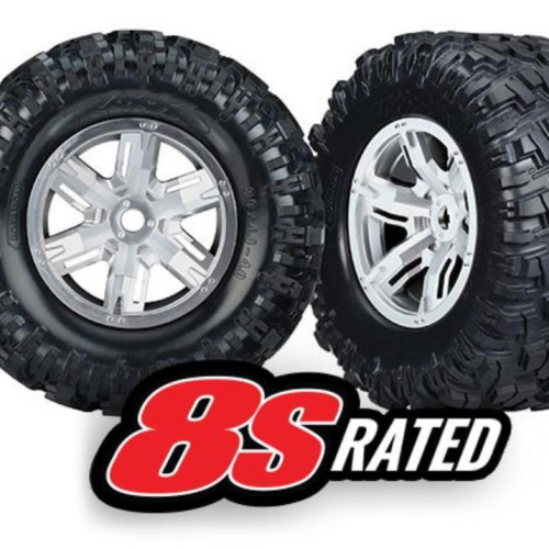 Traxxas 7772R - Tires & Wheels, Assembled, Glued (X-Maxx Satin Chrome Wheels, Maxx At Tires, Foam Inserts) (Left & Right) (2)