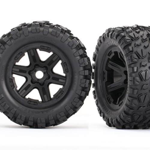 TRAXXAS 8672 - TIRES & WHEELS, ASSEMBLED, GLUED (BLACK WHEELS, TALON EXT TIRES, FOAM INSERTS) (2) (17MM SPLINED) (TSM RATED)