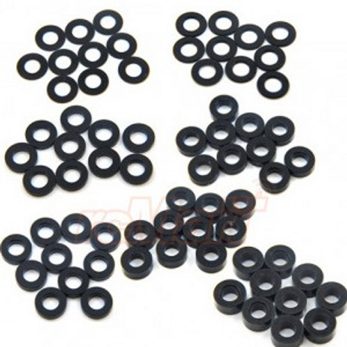 Yeah Racing Aluminum M3 Flat Washer 0.25 / 0.5 / 1 / 1.5 / 2 / 2.5 / 3mm 10pcs Set Black