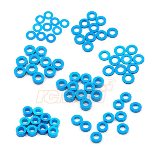 Yeah Racing Aluminum M3 Flat Washer 0.25 / 0.5 / 1 / 1.5 / 2 / 2.5 / 3mm 10pcs Set Blue