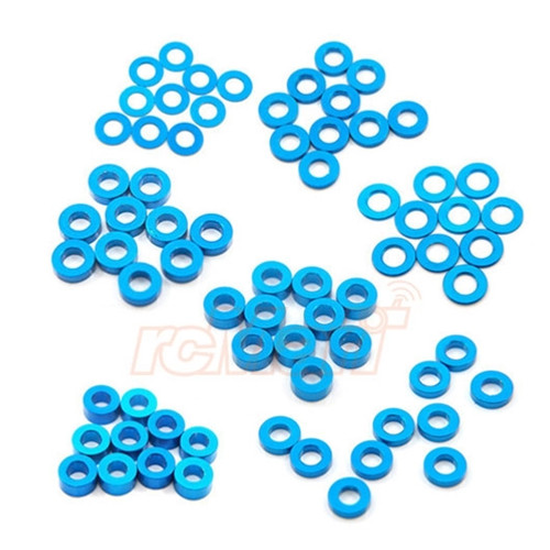 Yeah Racing Aluminum M3 Flat Washer 0.25 / 0.5 / 1 / 1.5 / 2 / 2.5 / 3mm 10pcs Set Blue
