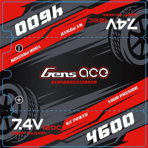 Gens Ace 4600mAh 7.4v 120C Shorty Lipo Battery with 4mm Bullet