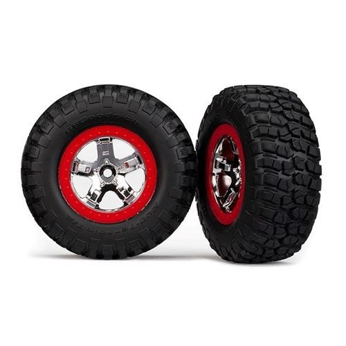 Traxxas 5867 - Tires & wheels, assembled, glued (SCT chrome, red beadlock style wheels, BFGoodrich® Mud-Terrain™ T/A® KM2 tires, foam inserts) (2)(4WD front/rear, 2WD rear only)