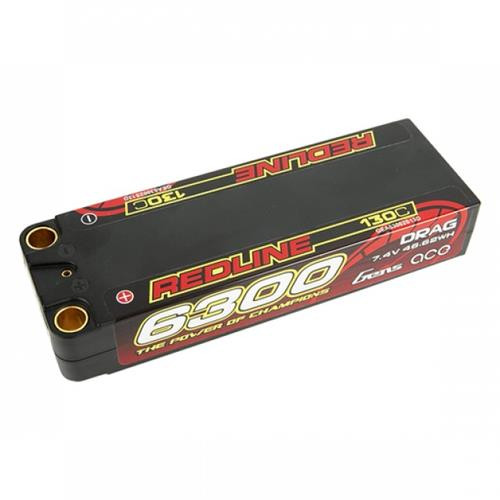 Gens Ace Redline 6300mAh 2S 7.4v Drag Race Lipo 138x46x25mm 300g 8mm Bullet