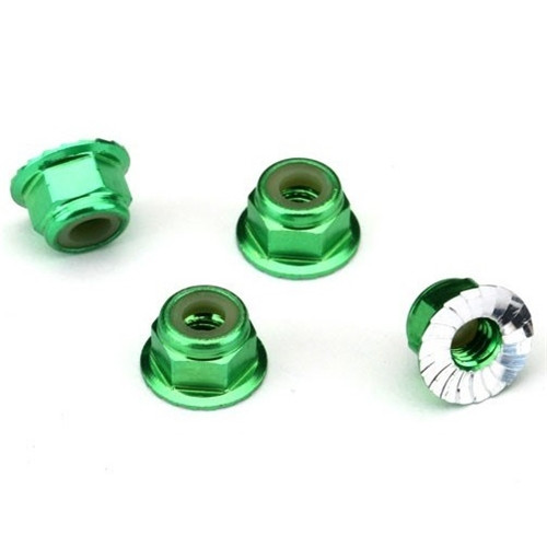 Traxxas 1747G - Nuts Aluminum Flanged Serrated (4Mm) (Green-Anodized) (4)