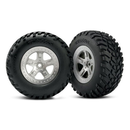 Traxxas 5873 - Tires & wheels assembled glued SCT satin beadlock wheels (2) (4WD f/r 2WD rear