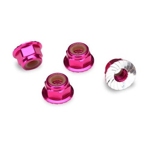 Traxxas 1747P - Nuts Aluminum Flanged Serrated (4Mm) (Pink-Anodized) (4)