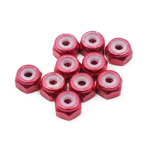 2mm Aluminium Lock Nut Red 10pcs