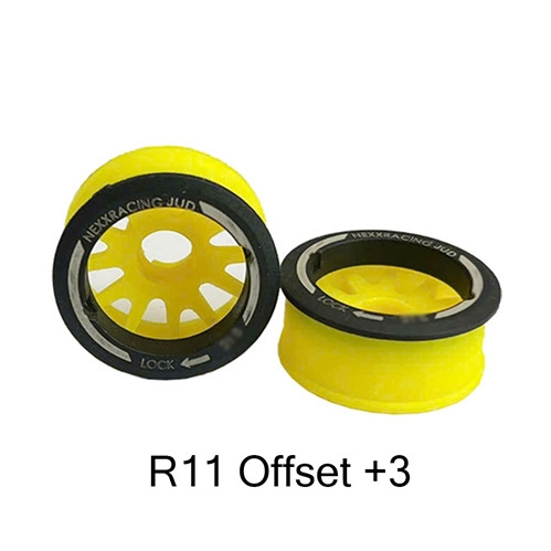 Nexx Racing JUD Threaded Carbon-Fiber Reinforced EVO Flanged R11 Offset +3 Rear Rim 2 pcs Yellow For Mini-Z