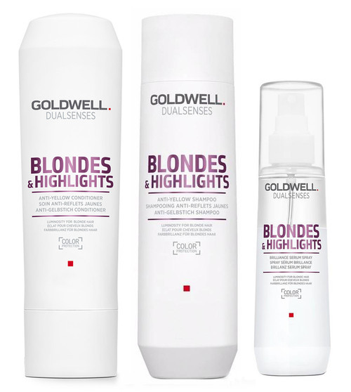 Goldwell Kit -Dualsenses Blonde and Highlights Anti-Yellow Shampoo & Conditioner & Serum Spray