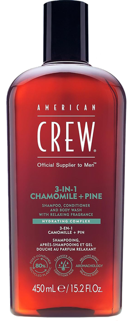american crew 3in1 chamomile pine shampoo conditioner and body wash