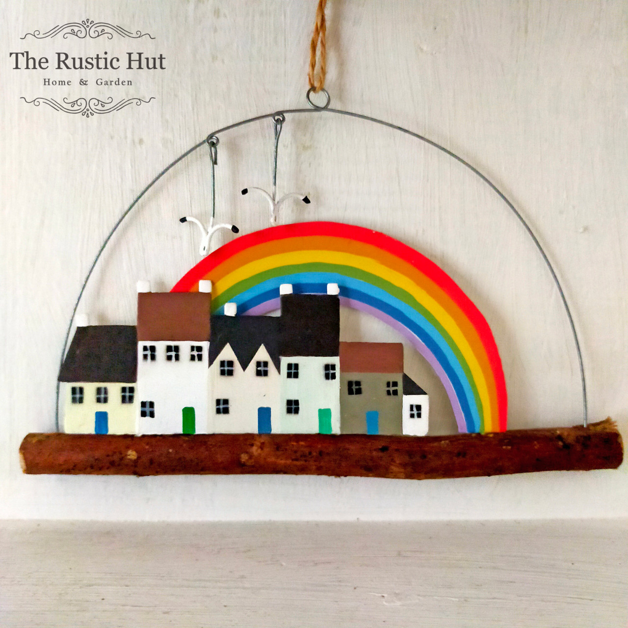 Cottages with Rainbow Hanging Ornament The Rustic Hut