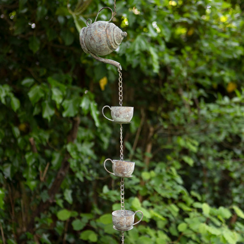 Teapot Rain Chain Garden Ornament with Bell