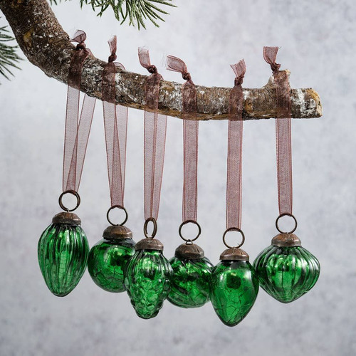 Mini Christmas Baubles Emerald Green Glass - Gift Set of 6