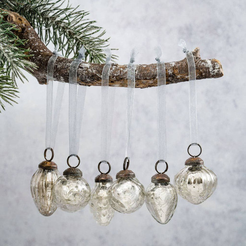 Mini Christmas Baubles Silver Glass - Gift Set of 6