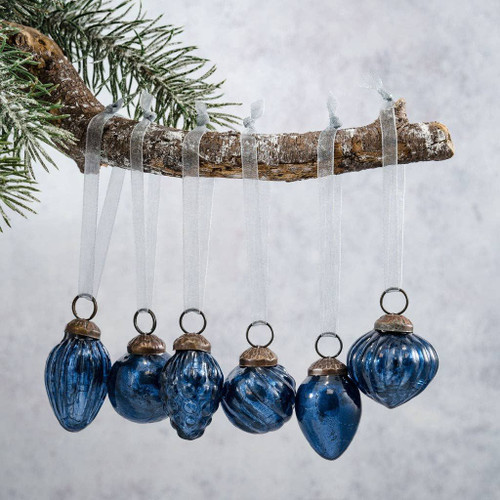 Mini Christmas Baubles Blue Glass - Gift Set of 6