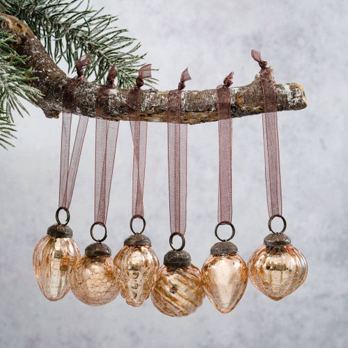 Mini Christmas Baubles Rose Gold Glass - Gift Set of 6