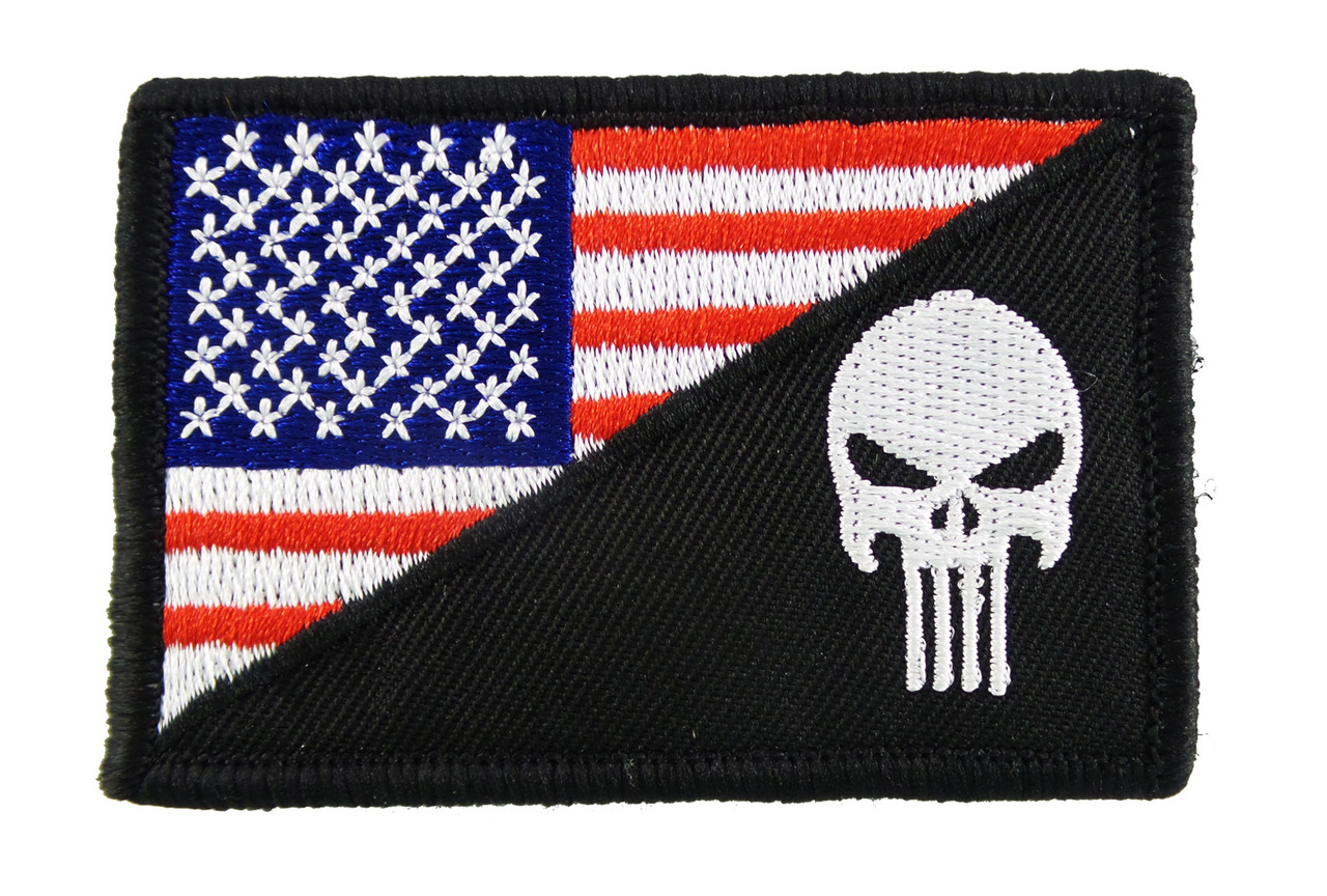 Skull American Flag Diagonal Tactical Funny Velcro Fully Embroidered Morale  Tags Patch - Morale Tags
